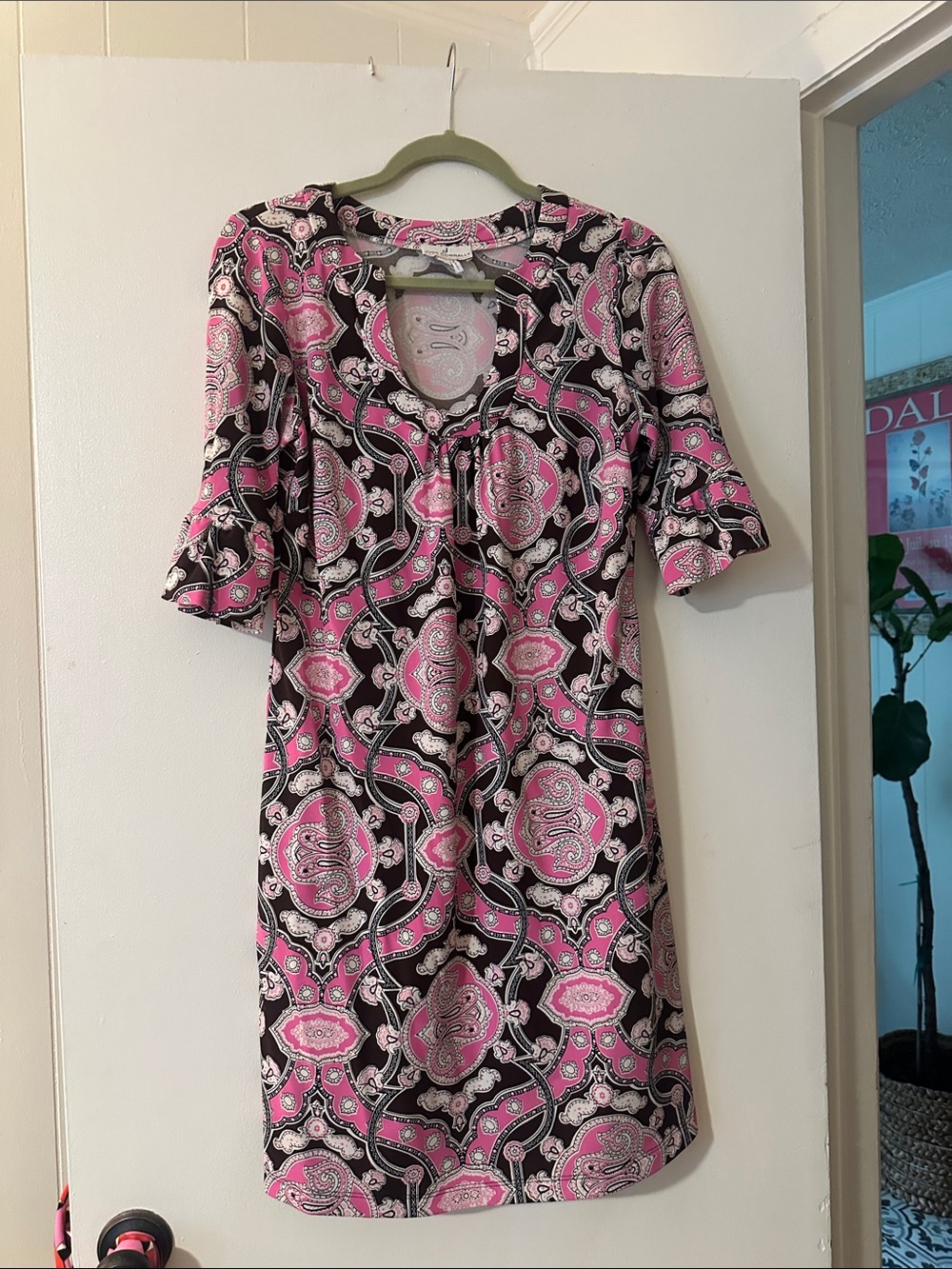 Last day- thrift store in AM Jude Connally PinkBrown -washable dress. Made USA